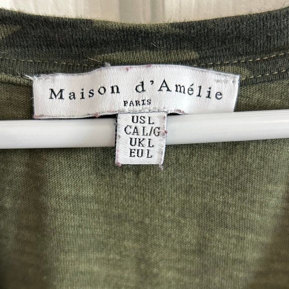 Maison d Amelie Green Camo Short Sleeve V Neck Tee Shirt - Picture 3 of 7